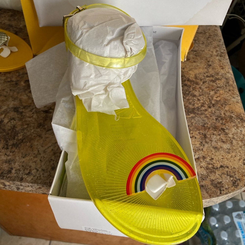Women’s Yellow Sandals with Rainbow Design